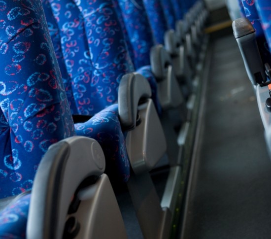 Blue Reclining Seats Inside Luxury Coach